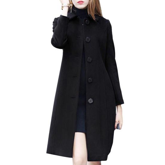 Lady Fall Winter Woolen Coat Turn-down Collar Single-breasted Loose Mid Length Thick Keep Warm Overcoat for Commuting Dating Travel