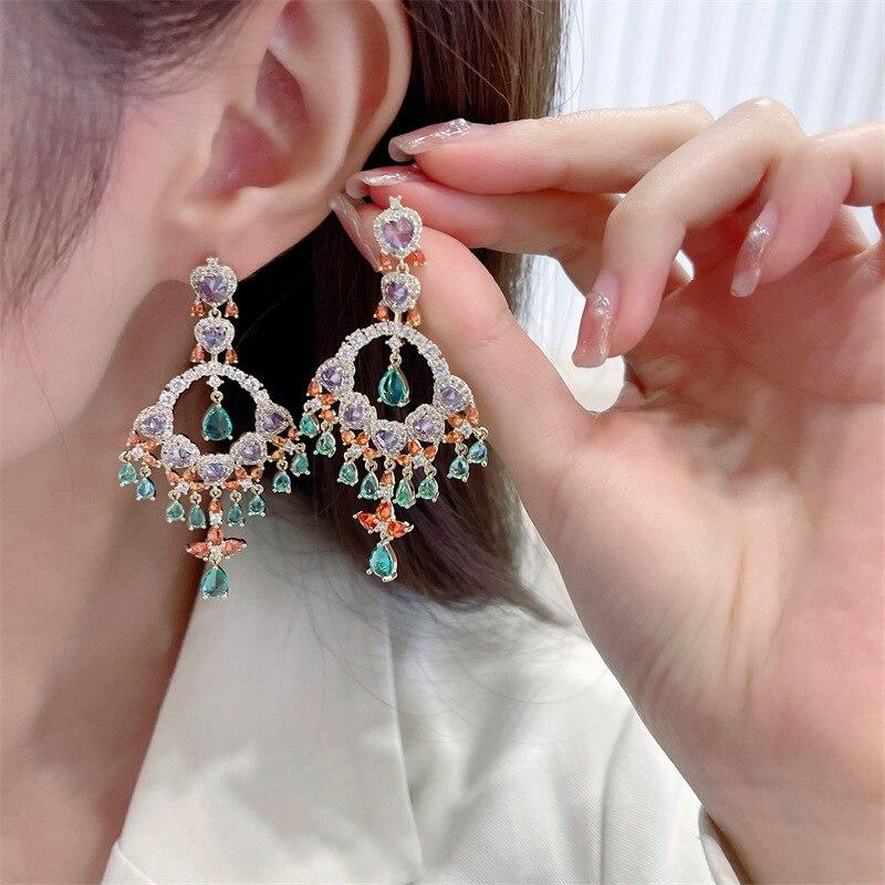 Кубический цирконий, разноцветные серьги с кисточками для женщин, дизайн, эффектные свадебные украшения, роскошные серьги-подвески, серебро 925 пробы, игла