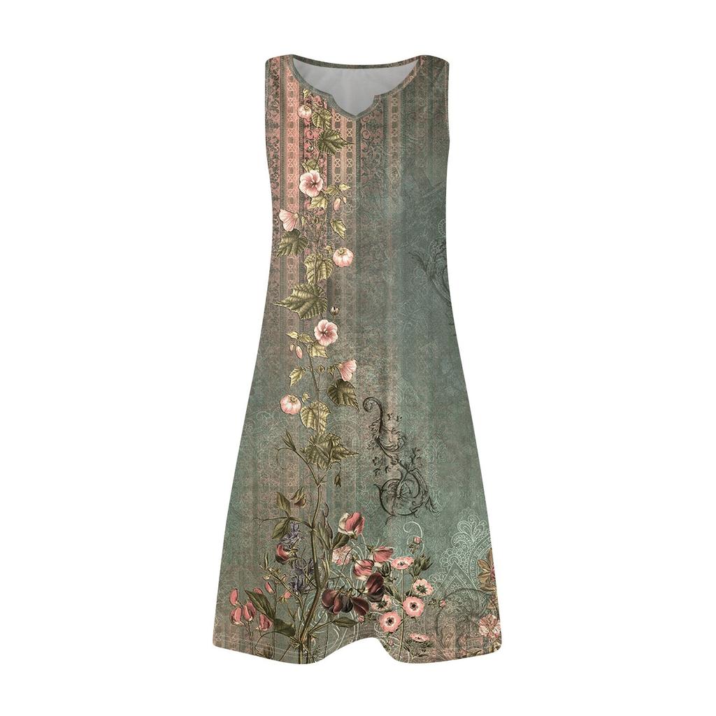 Женские летние платья с V-образным вырезом и принтом без рукавов Сарафан Повседневное платье