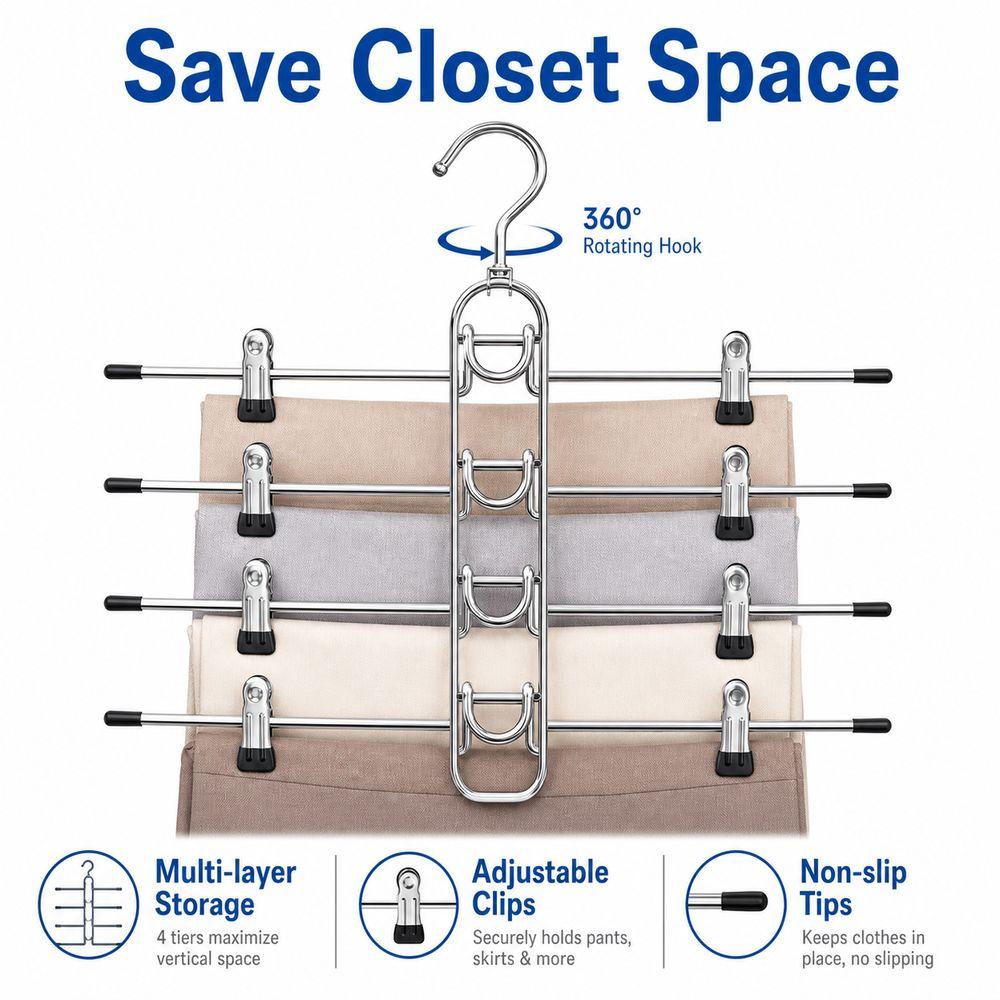 Non Slip Tips Multi Layer Hanger Metal Skirt Hanger New Trouser Hanger Closet Organization