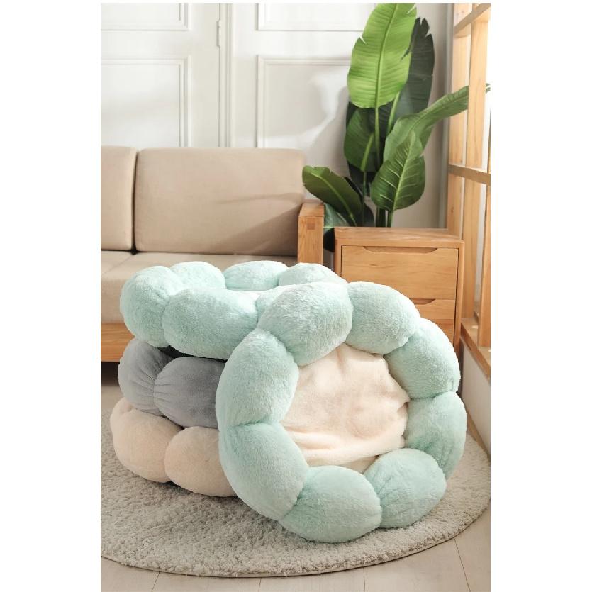Pet Bed Flower Shaped Plush Round Nest Soft Skin-friendly Velvet Cat Bed Dog Bed Neck Support Cushion Warm Cozy Four Seasons Use