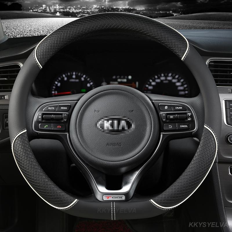 BTQNM1 Pu Leather Car Steering Wheel Cover 38cm For Kia Rio 2 3 4 X Line Kombi Sedan K2 K3 K4 K5 KX1 KX3 KX5 Sportage Auto Accessories