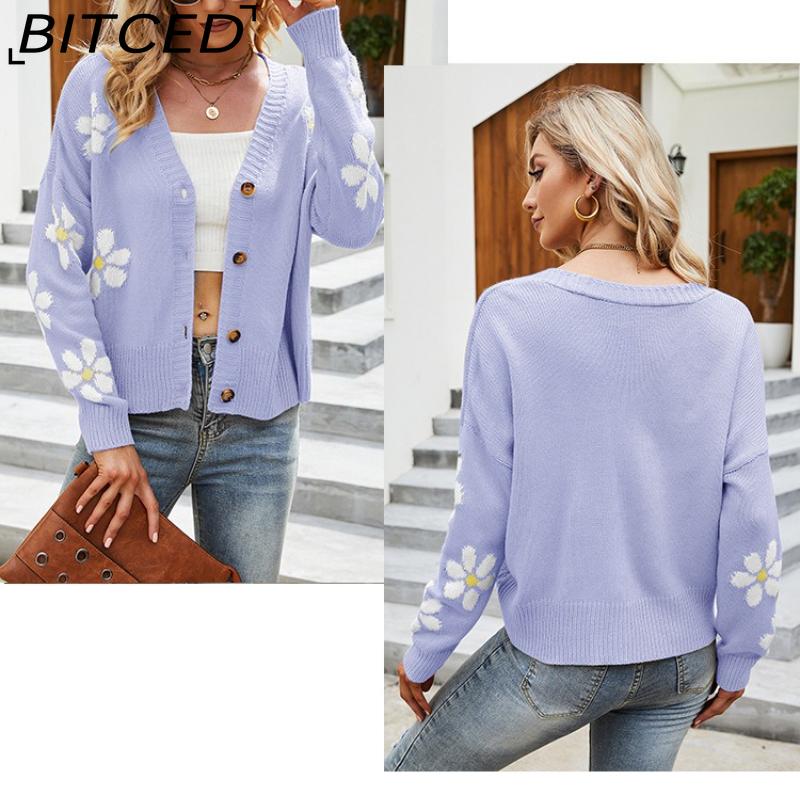 BITCED Autumn/Winter Women's Knitted Cardigan Coat Loose-Fit Academic-Style Sweater Cardigan