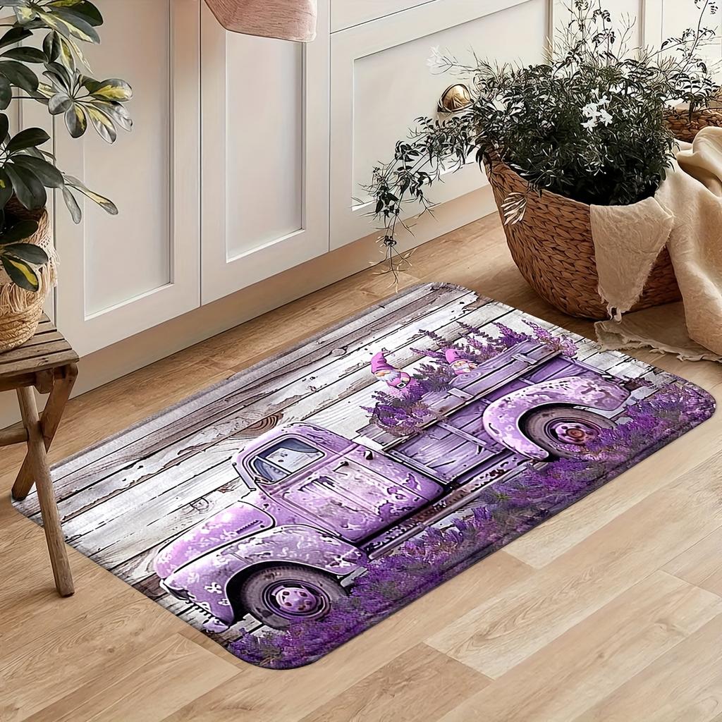 1Pcs Anti Fatigue Kitchen Rugs, Purple Dwarf Car Print Waterproof Non-Slip Thick Cushioned Kitchen Mat Heavy Duty Comfort Standing Mat for Kitchen