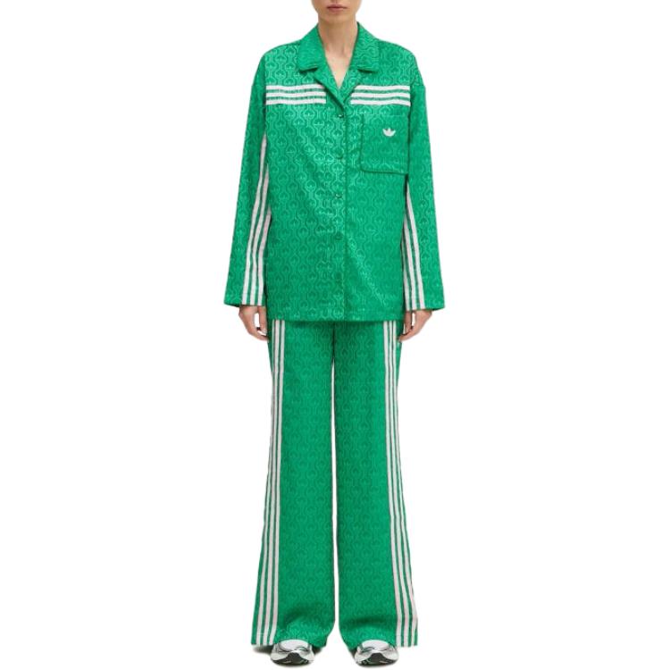 Adidas Оригинальные повседневные брюки с широкими штанинами и эластичным поясом, женские брюки зеленого цвета JN7662