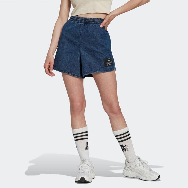 Adidas Прямые джинсы с высокой талией и однотонной нашивкой-логотипом Женские брюки синего цвета HL9071