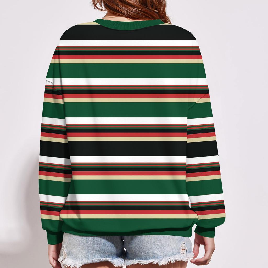 Women's Casual Striped Pullover Long Sleeve Shirt Oversized Sweatshirt