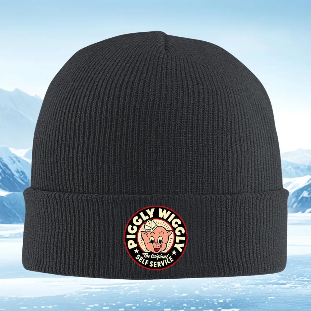 New Piggly Wiggly Retro Self Service Logo Unisex Women Unisex Knitted Hat Beanie Pullover Cap Winter Thermal Warm Christmas Outdoor