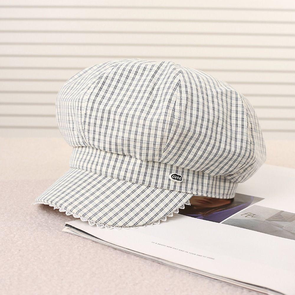 Тонкие клетчатые береты Y2k восьмиугольная шляпа новые кепки газетчика уличные
