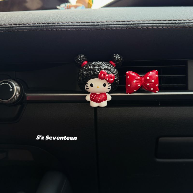 Super Cute Afro-Haired Hello Kitty Car Air Freshener for New Energy Vehicles, Hand-Painted Aroma Diffuser Stone Decoration