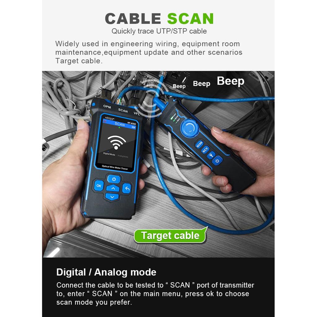 Оптический измеритель проводов, тестер кабеля, ЖК-дисплей, цифровой сетевой тестер, перезаряжаемый сетевой искатель линий, многофункциональный тестер проводов, PoE-тестер с черным и синим цветом