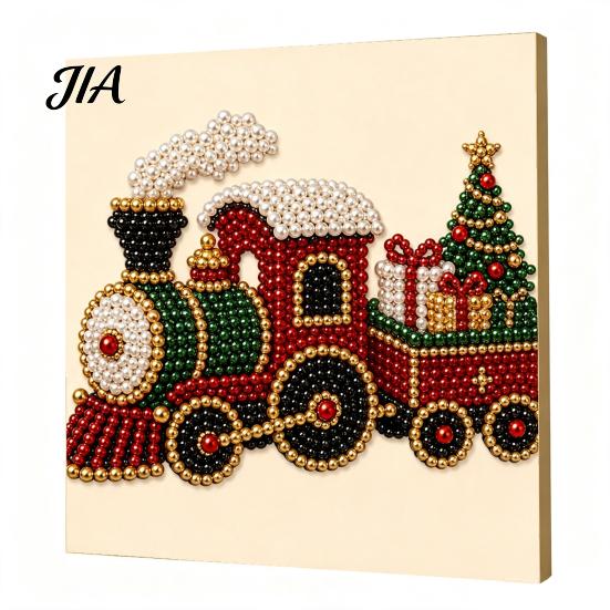 Indoor Decoration Ideas Christmas Faux Pearl Art Kit, Santa Snowy Cottage Painting DIY Festive Winter Home Decorations 3D Bead Craft Set for