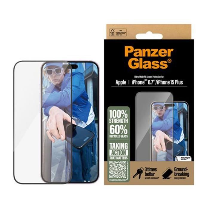 Protection d'Écran Pour iPhone 16 Plus Avec Filtre De Confidentialité UWF Panzer Glass Noir Transparent