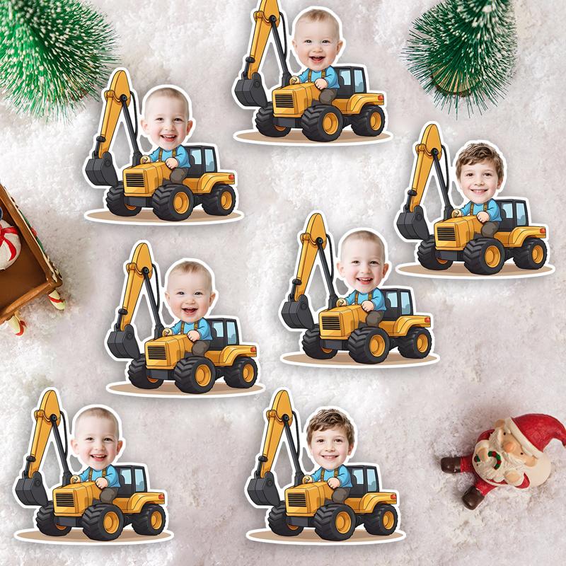 20pcs Personalized Construction With Face Paper Sticker Customized Excavator Stickers Kids Birthday Sealing Labels Party Supply