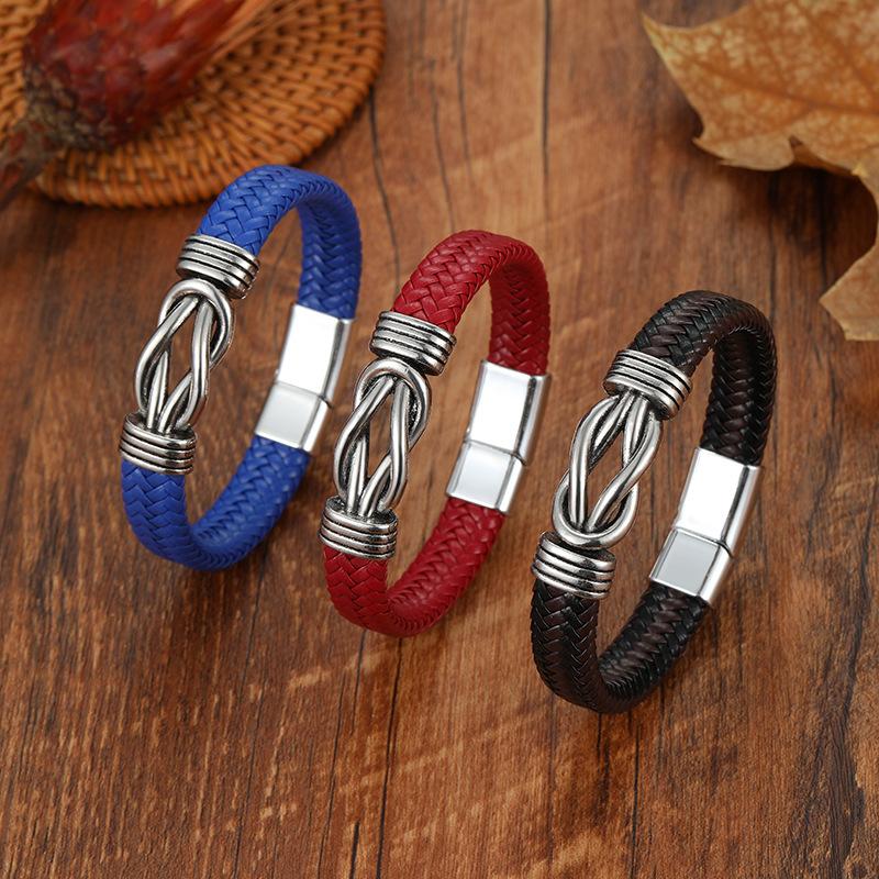 Регулируемый плетеный кожаный браслет с закручивающимся манжетом для мужчин с дизайном магнитной застежки