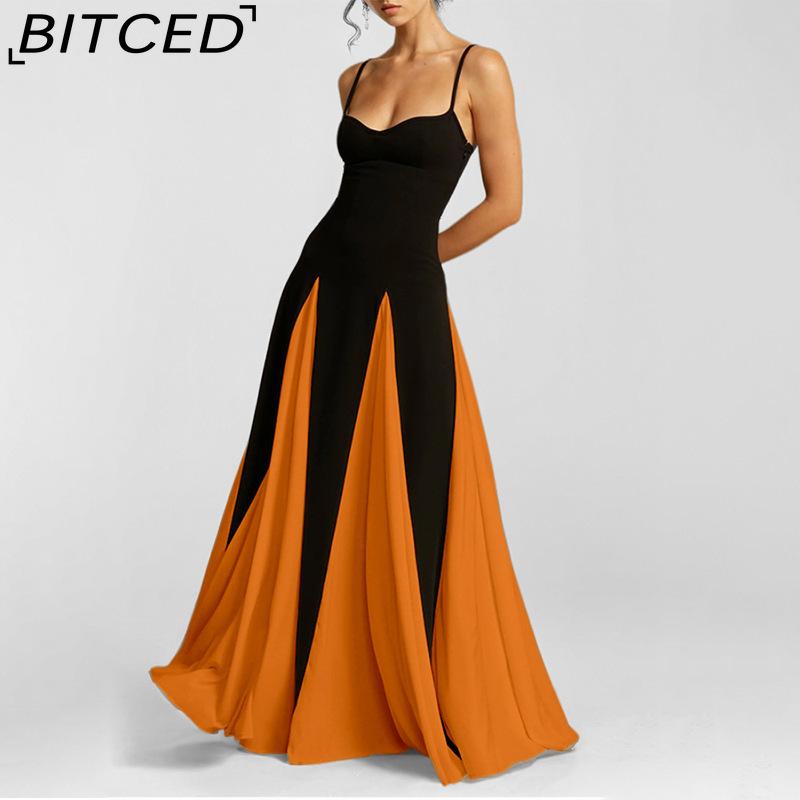 BITCED Элегантное вечернее платье с открытой спиной, дизайном color block и тонкими бретелями