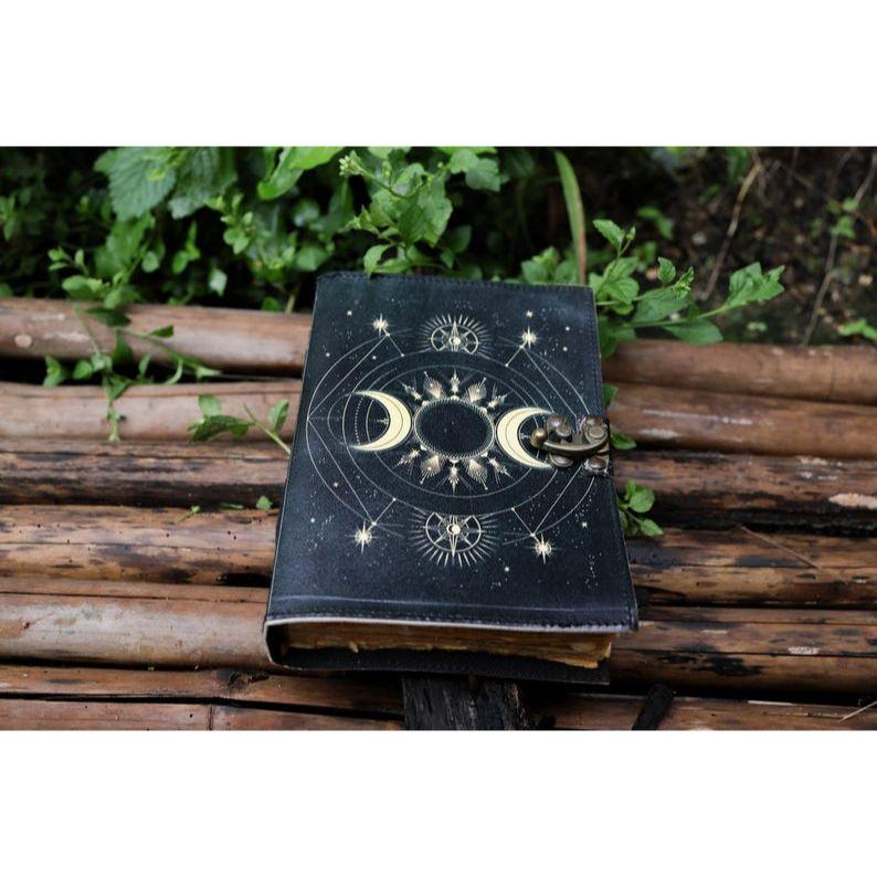 Кожаный журнал Солнце Луна для мужчин и женщин, антикварный, ручной работы, с винтажной бумагой с неровным краем, дорожный скетчбук, книга для стихов. ( 100 страниц )