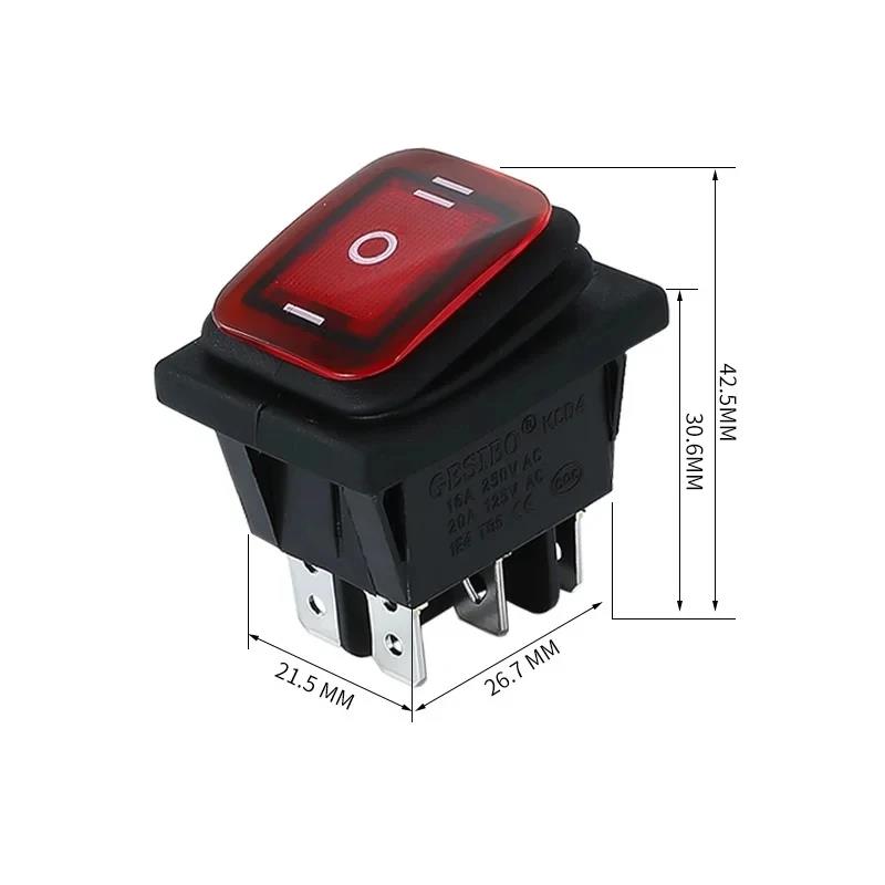 2pcs KCD4 Waterproof Rocker Switch 4 6 Pin Latching 16A 250VAC DPDT ON OFF ON 12V 220V Red Green LED Light Button Switch