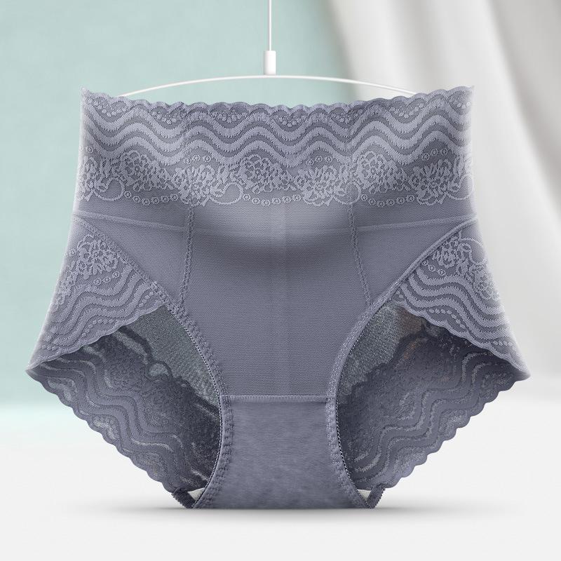 Lace High Waist Briefs Cinching Hip Lifting Underwear for Women Pure Cotton Antibacterial Strong Seamless Triangle Panties