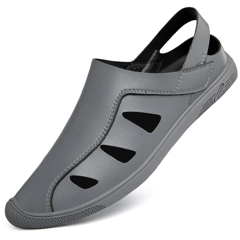Fashion Summer Outdoor Mens Hollow Out Loafers Casual Leather Flats Breathable Slip On Business Driving Sandals Non-slip Men's Sandals