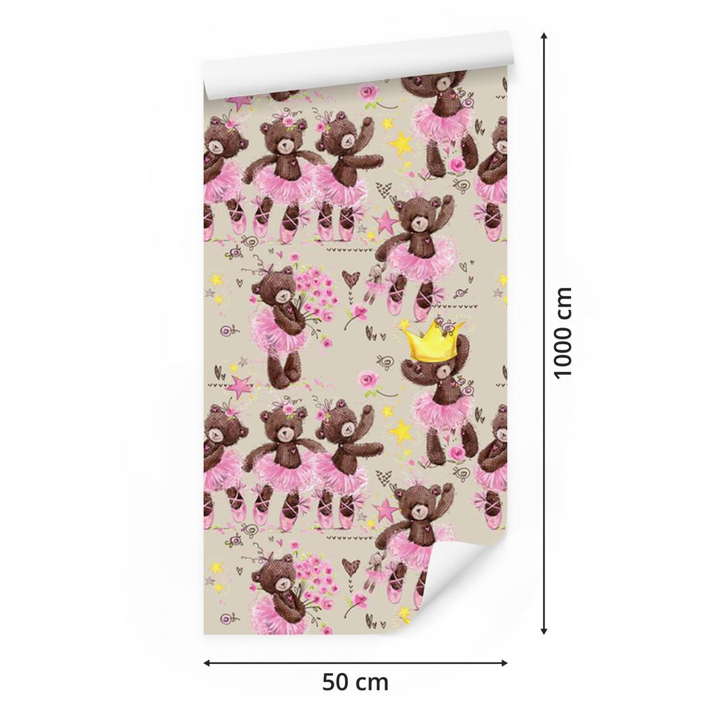 Teddy bears stars and flowers wallpaper for living room and bedroom 50x1000