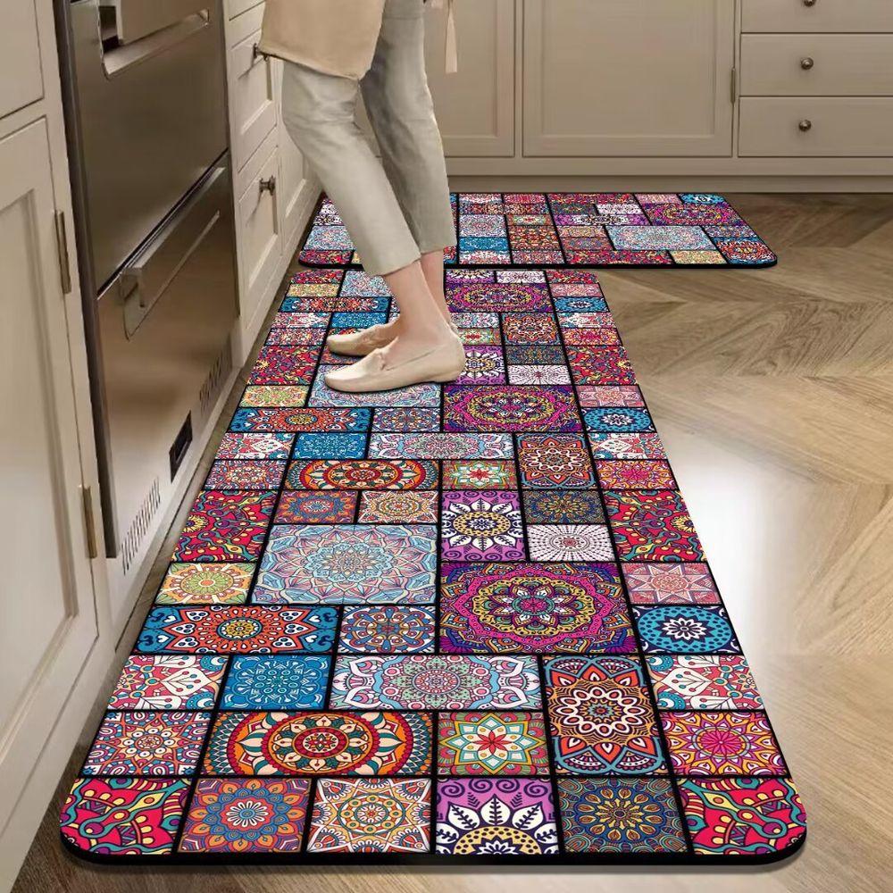 Flannel New Style Floor Mat Bohemian Kitchen Bathroom Water Absorbent Stain-Resistant Laundry Room Rug Home Decoration