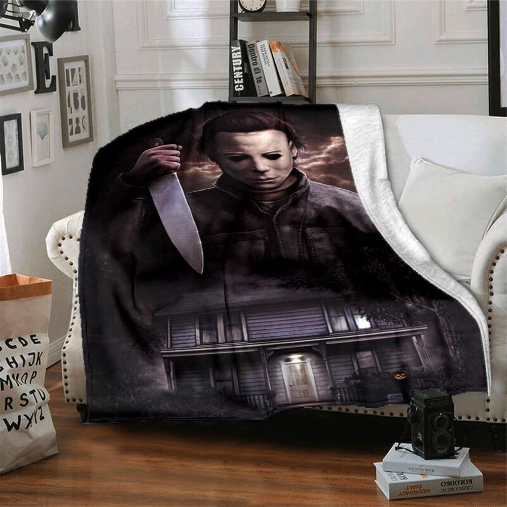 Halloween Horror Icon Flannel Blanket Super Soft Warm Cozy Blanket For Sofa Bed Office Travel Allseason Home Decor Gift