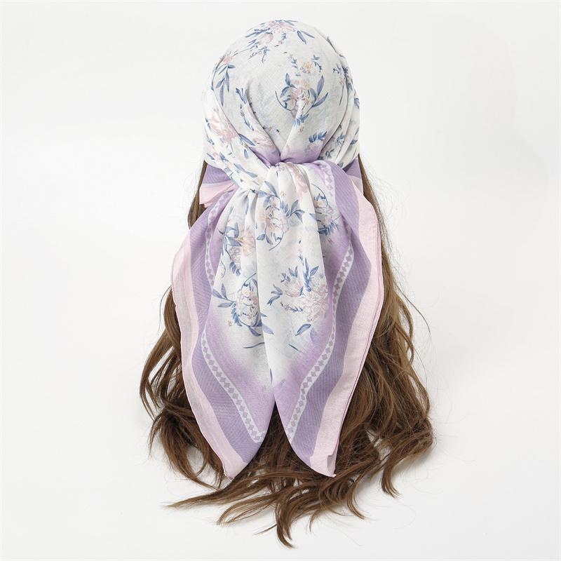 New Women'S Scarf Bandana Headband Flowers Vintage Luxury Summer Beach Square Cotton Handkerchief Bohemia Girl Accessories