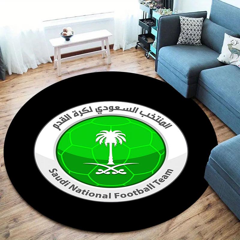 Saudi Senior National Football Team Round Area Rug,Carpet Rug for Living Room Bedroom Sofa Playroom Decor,Non-slip Floor Mat