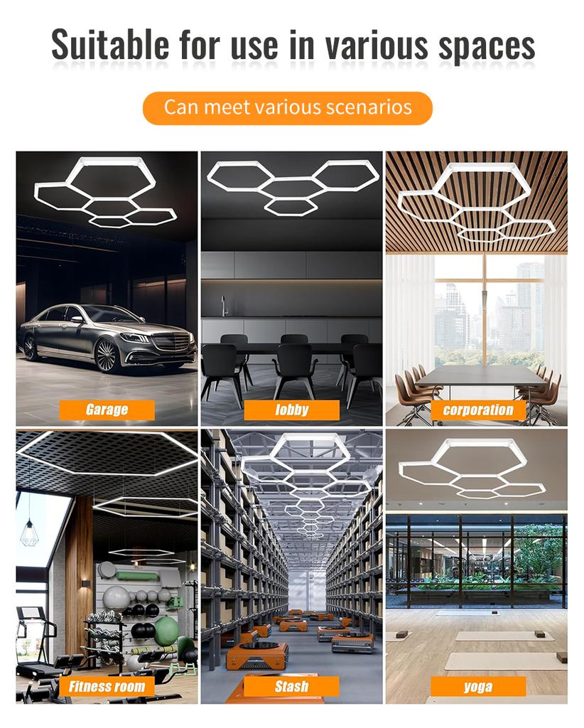 440мм Гаражный свет Шестиугольные светильники Лампа 85-265В Светодиодная трубка Сотовая потолочная подсветка Для авто Кузовной ремонт Автомобиль Светодиодная мастерская