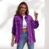 Women Denim Jacket Retro Single-breasted Ripped Hole Turn-down Collar Long Sleeves Solid