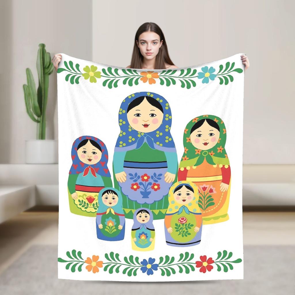 Matryoshka Russian Nesting Doll Blankets Cute Fleece Funny Breathable Throw Blankets for Chair Covering Sofa Decoration Outdoor