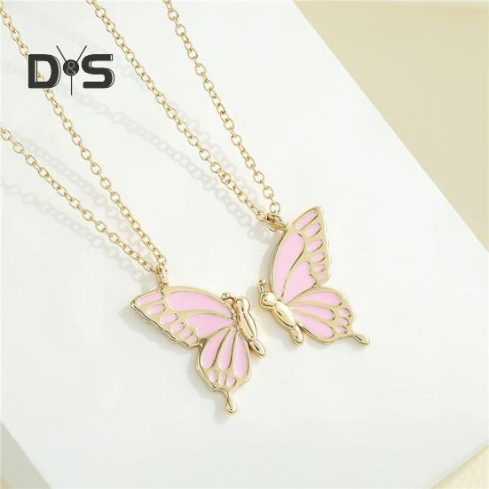 2Pcs/Set Friendship Necklace Meaningful Bright Luster Adjustable Extension Chain Decoration Gift Best Friend BFF Sister Butterfly Pendant Necklace