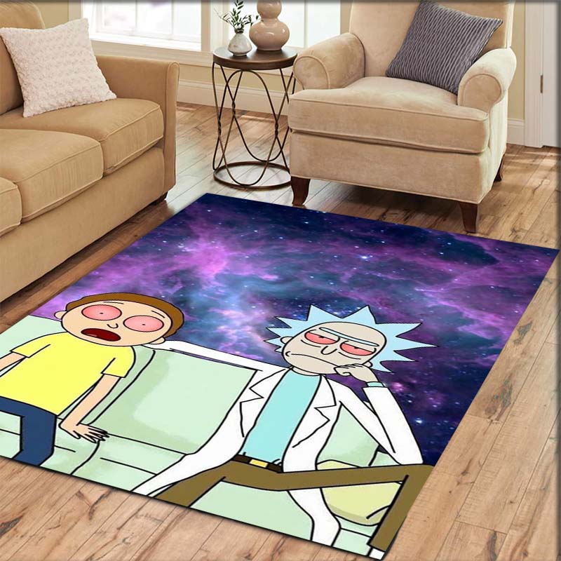 Ricky and Morty cartoon character non-slip and stain-resistant printed rug, suitable for doorways, bedrooms, and home décor.