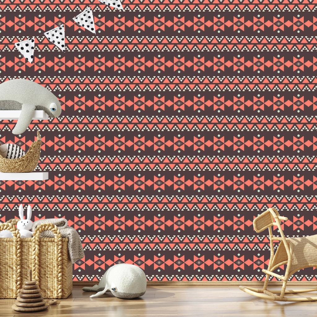 Wallpaper Ethnic Pattern Red and Burgundy 50x1000