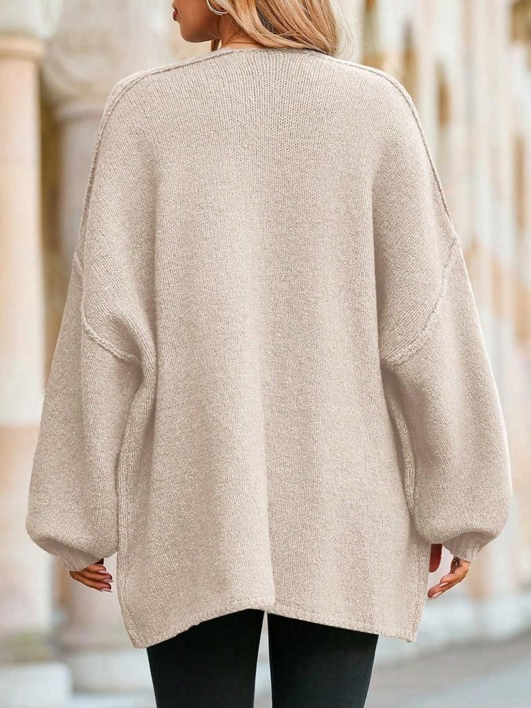 Women's Chunky Knit Cardigan Oversized Open Front Long Lantern Sleeve Cozy Sweater Coat