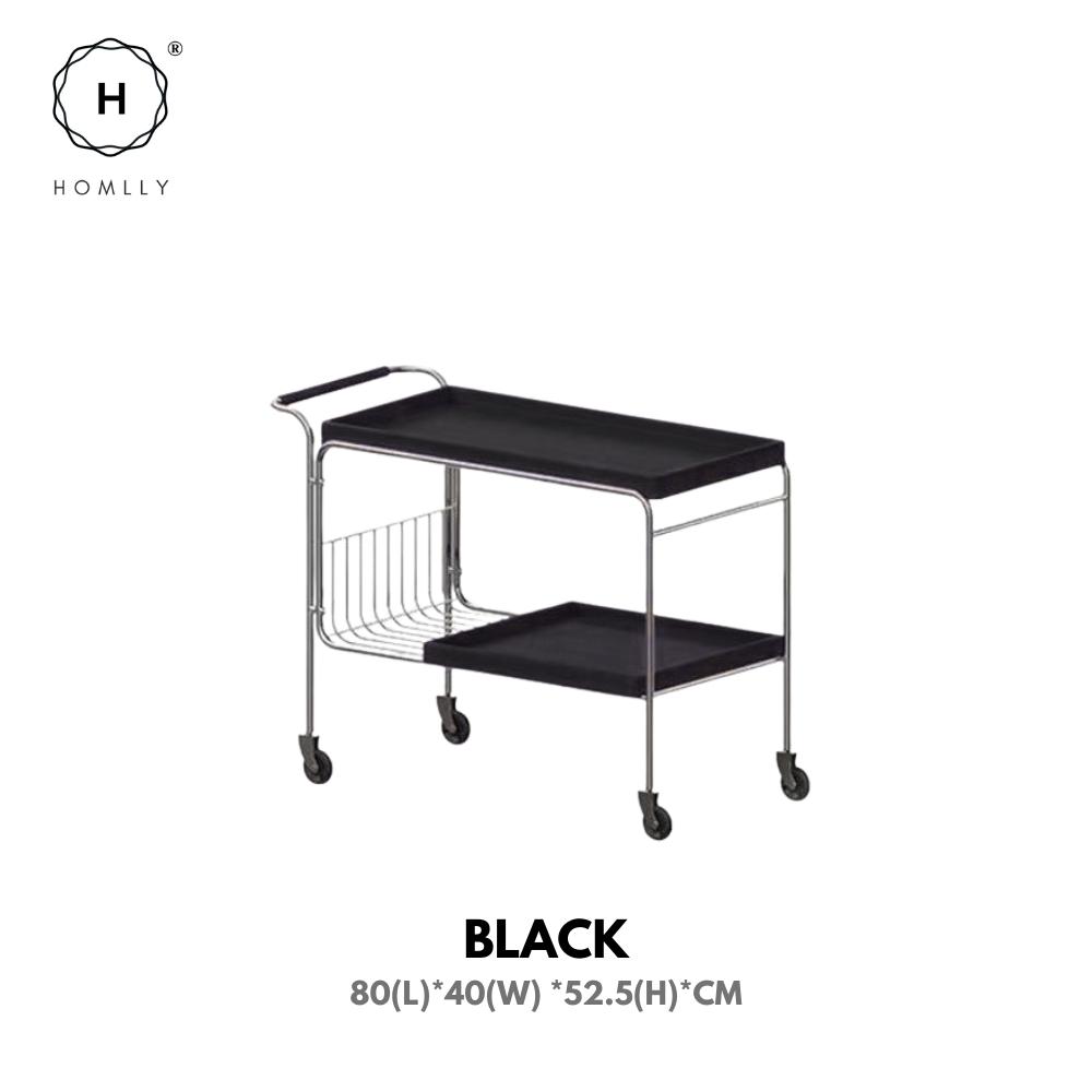 Homlly Bisii Mid-Century Rectangular Rolling Serving Cart Trolley