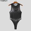 INCERUN Men Underwear Jumpsuits Sleeveless Print Fitted Romper Bodysuits