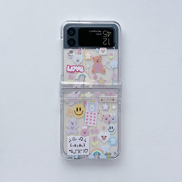 Для Samsung Galaxy Z Flip 4 3 чехол с милой мультяшной росписью, красочный прозрачный складной противоударный защитный чехол, аксессуары