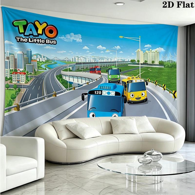 Tayo the Little Bus Wall Tapestry Aesthetic Wall Hanging Printed Fabric Blanket Decorative Tapestries for Bedroom Living Room Home Decor