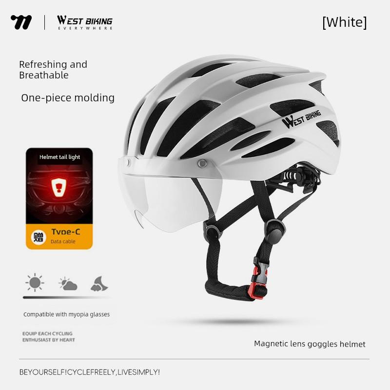 Bicycle Helmet with Color-Changing Goggles, Unisex One-Piece Mountain and Road Bike Safety Helmet Accessories