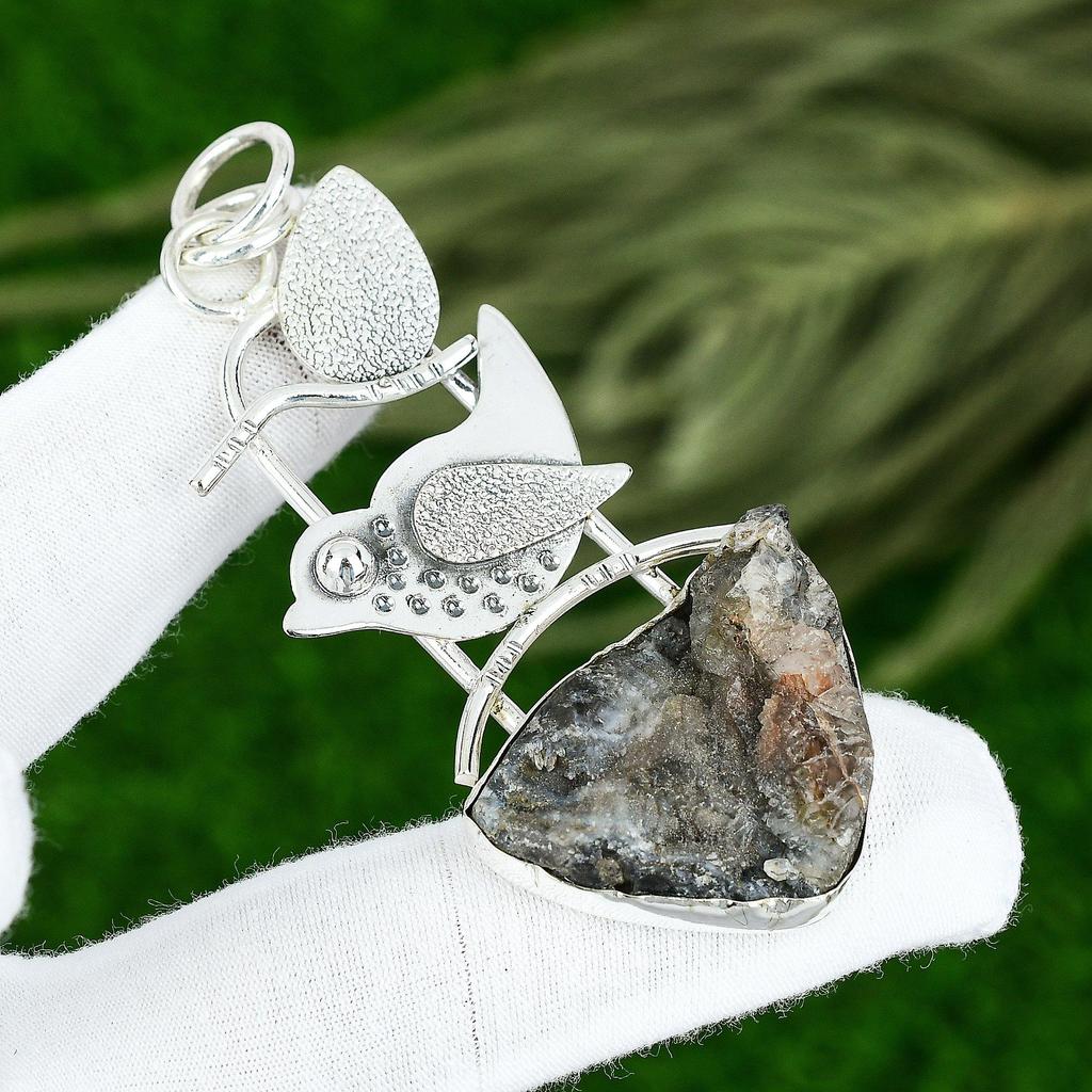 Серебро 925 пробы Подвеска с друзой 'Пустынная роза' в безеле Ручная работа Дочери Модная