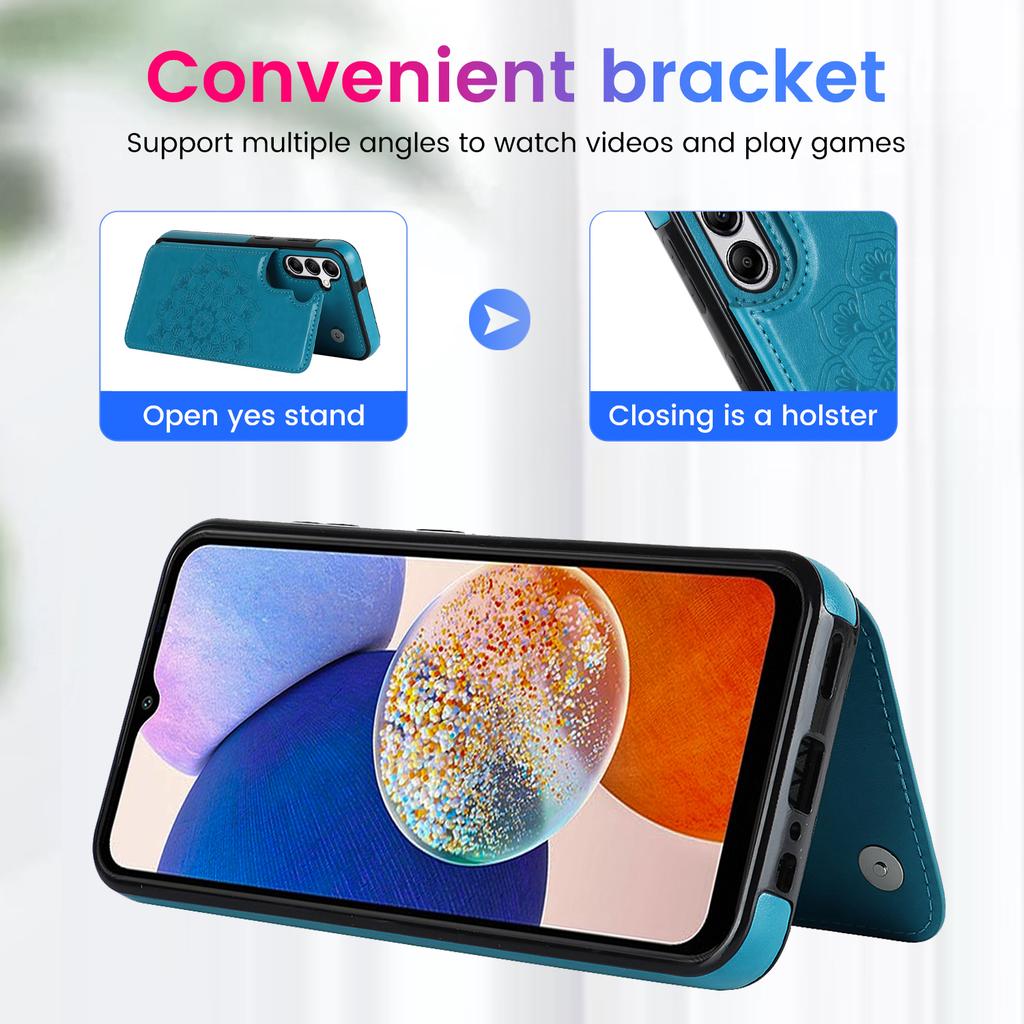 For Samsung Galaxy A14 5G/4G Leather+TPU Case Kickstand Imprinted Mandala Flower Phone Shell