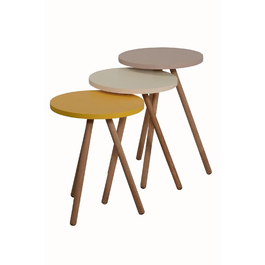 Красочный журнальный столик с тройным вложением, деревянные ножки, круглый пастельный дизайн, серый, белый, капучино