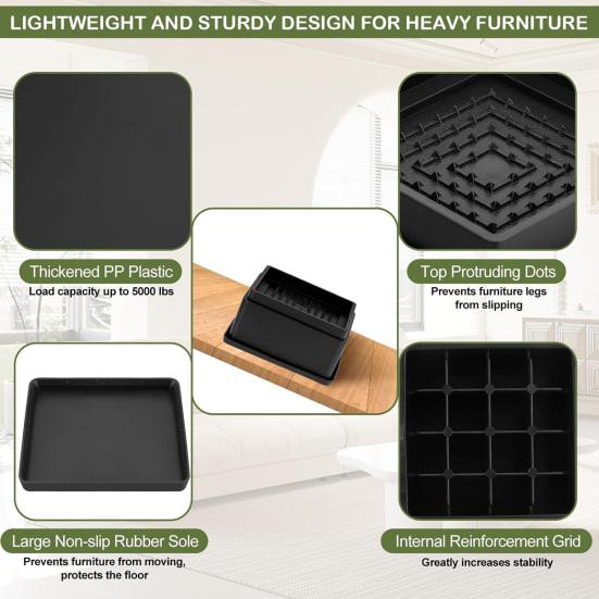 4/6/8Pcs 1/2-Inch Square Furniture Riser Heavy Duty Bed Riser Adjustable Stackable Anti-slip Table Desk