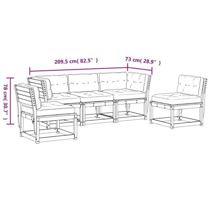 VidaXL Salon de Jardin avec Coussins 5 pcs, Canapés de Patio, Ensemble de Meubles, Mobilier de Terrasse Extérieur, Bois de 3216980