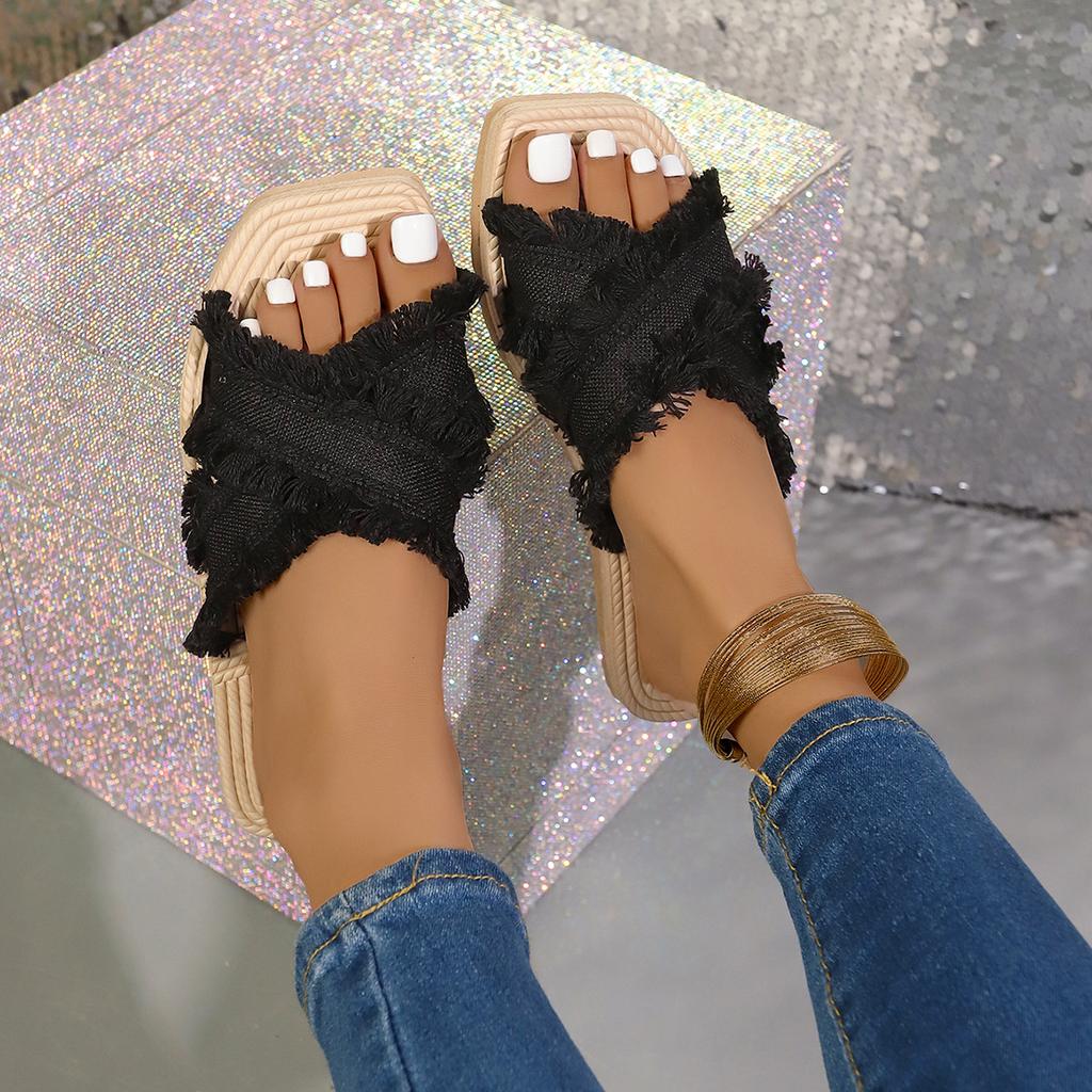 Новые тапочки Bohemian Resort 36-43 женские летние удобные пляжные сандалии тапочки с кисточками