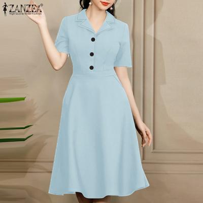 Женское повседневное платье с отложным воротником, однотонное, свободного кроя, с коротким рукавом