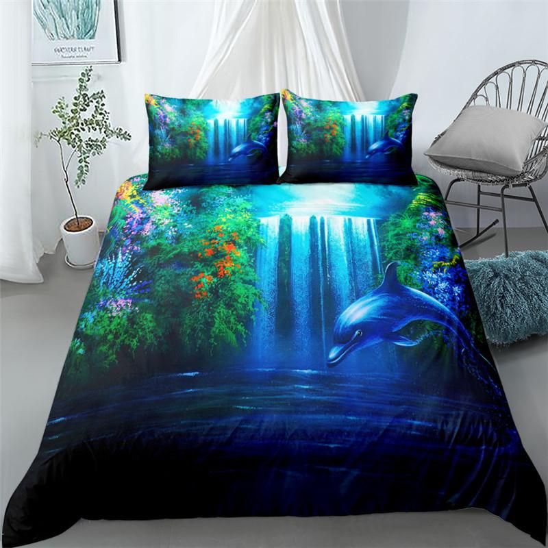 Комплект постельного белья Mid Night Dolphin 3d Single Twin Double Queen King Cal King Size Комплект постельного белья