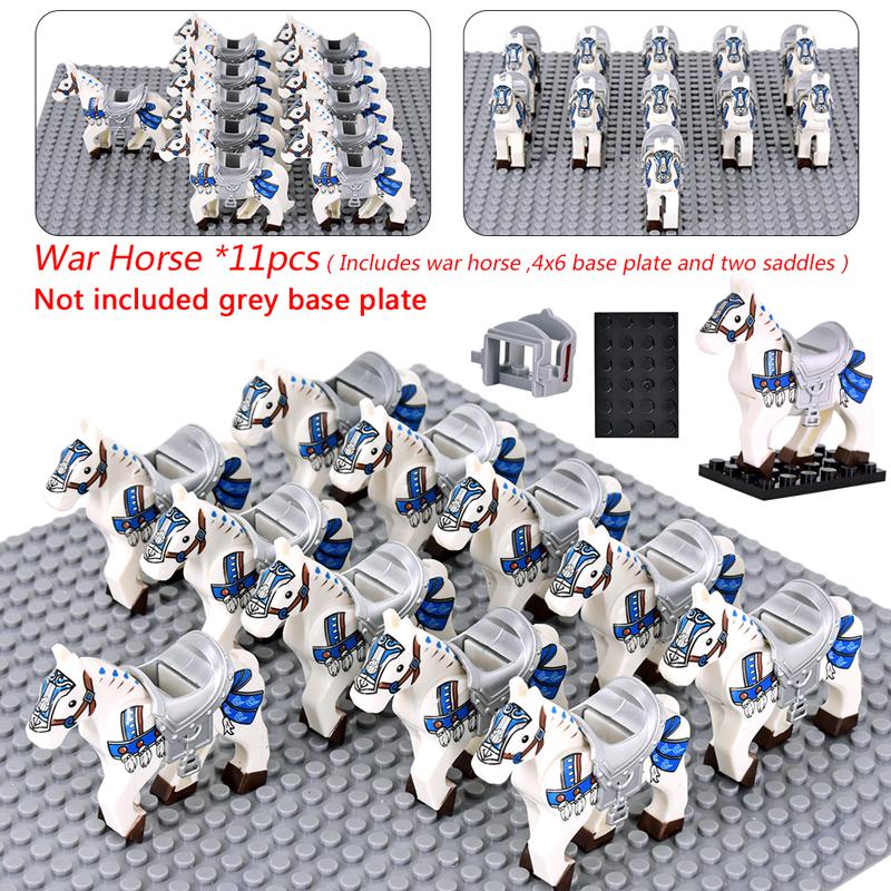 Средневековые военные наборы Фигурки кавалерии Боевой конь Животные Детали строительных блоков Рыцарское оружие Аксессуары Игрушки для детей подарки